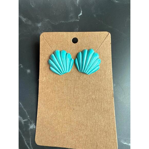 Jewelry - Vintage Plastic Sea Life Polymer Clay Clam  Shell Studs Earrings 1in